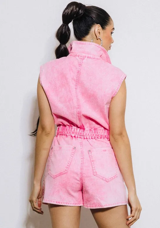 Denim Pink Romper