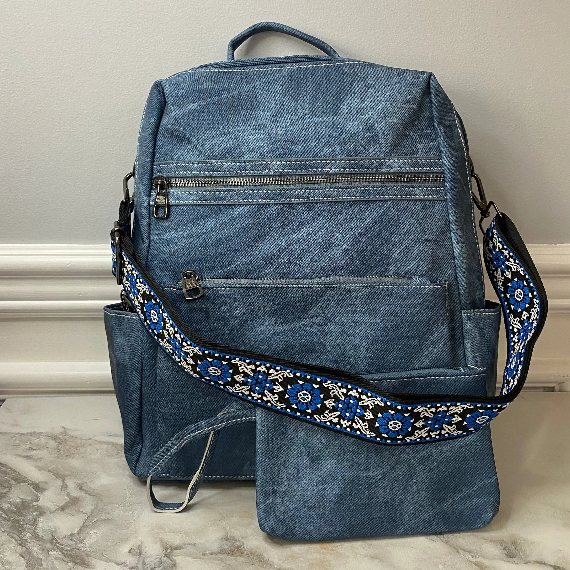 Denim Suede Brooke Backpack   Pouch - PREORDER