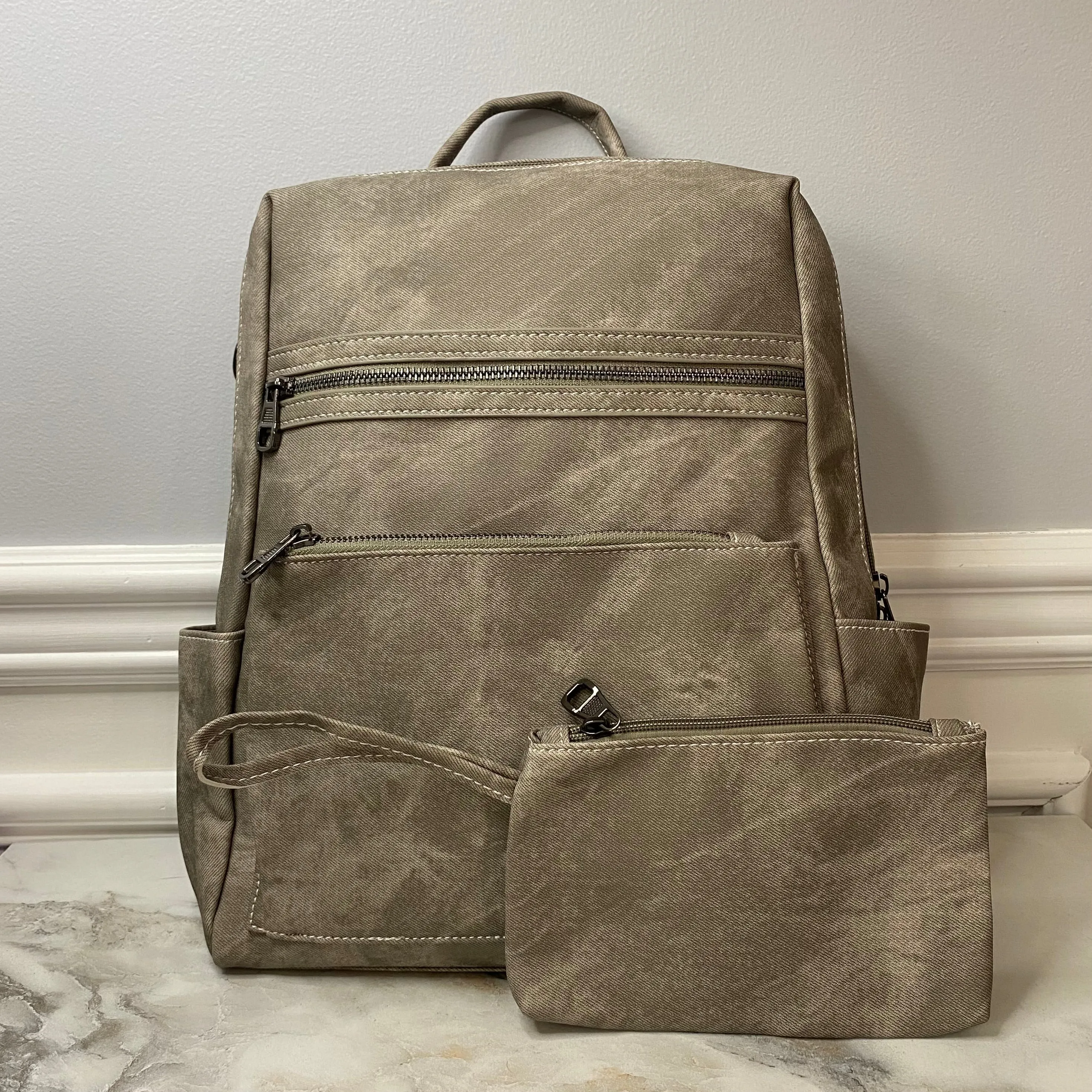 Denim Suede Brooke Backpack   Pouch - PREORDER