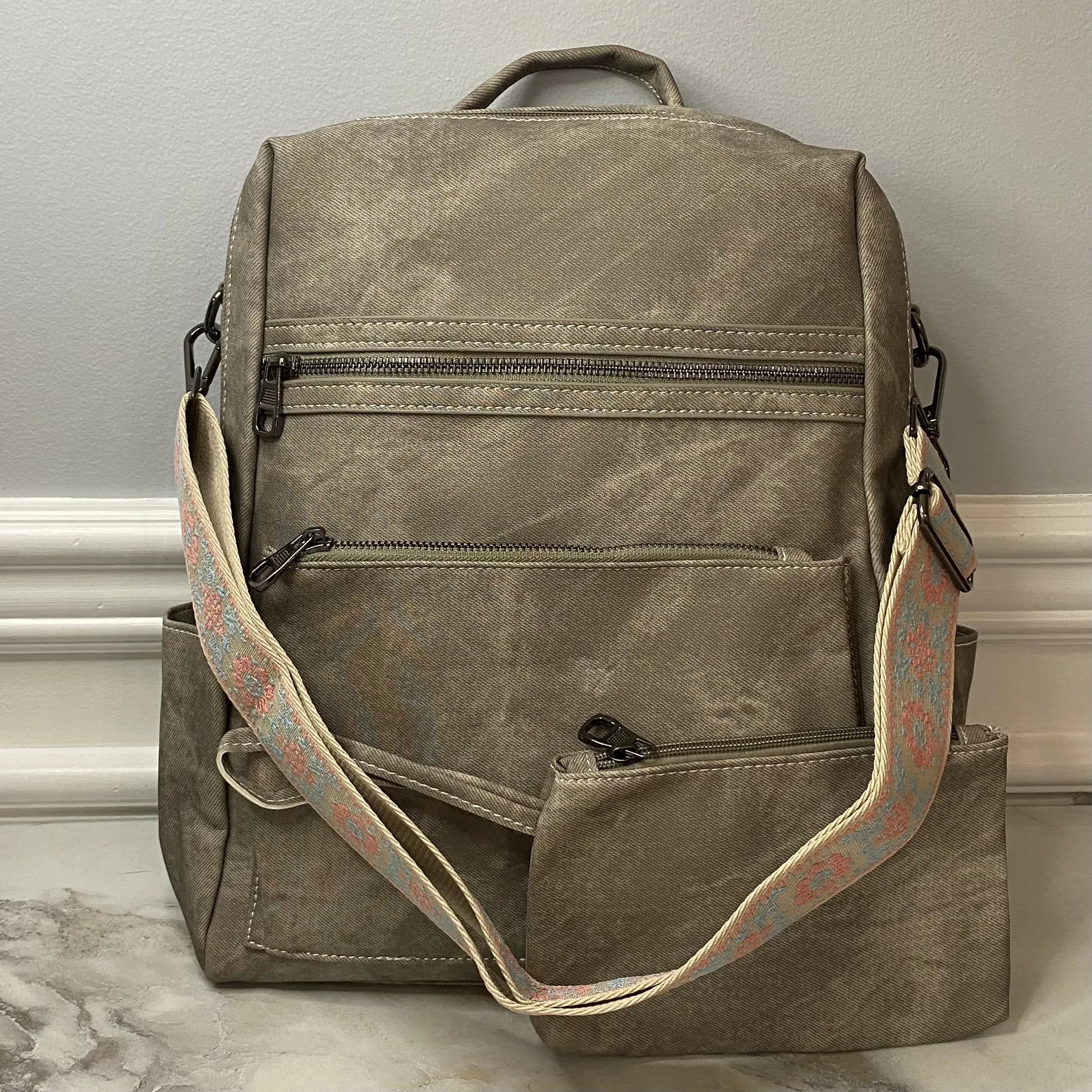 Denim Suede Brooke Backpack   Pouch - PREORDER