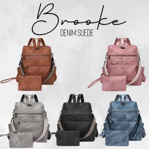 Denim Suede Brooke Backpack   Pouch - PREORDER
