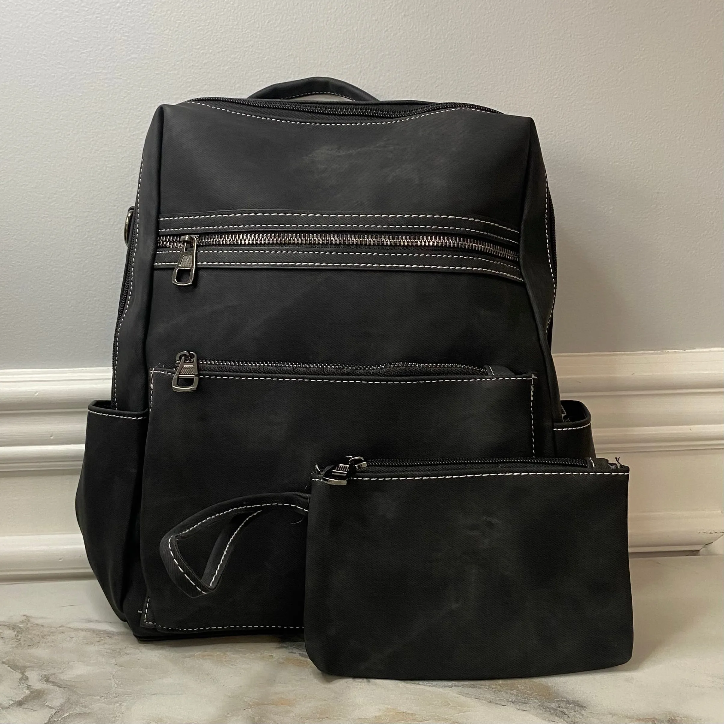 Denim Suede Brooke Backpack   Pouch - PREORDER