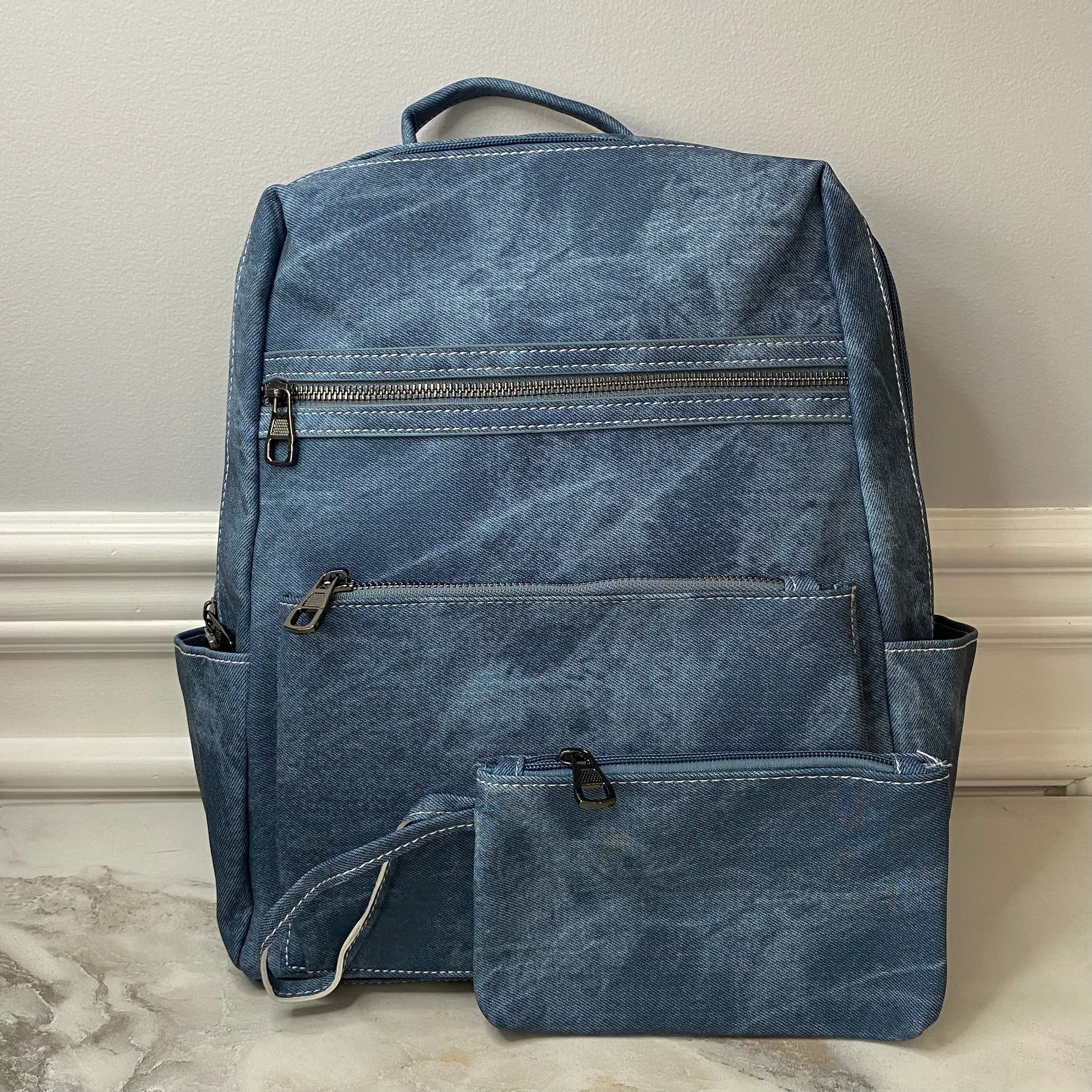 Denim Suede Brooke Backpack   Pouch - PREORDER