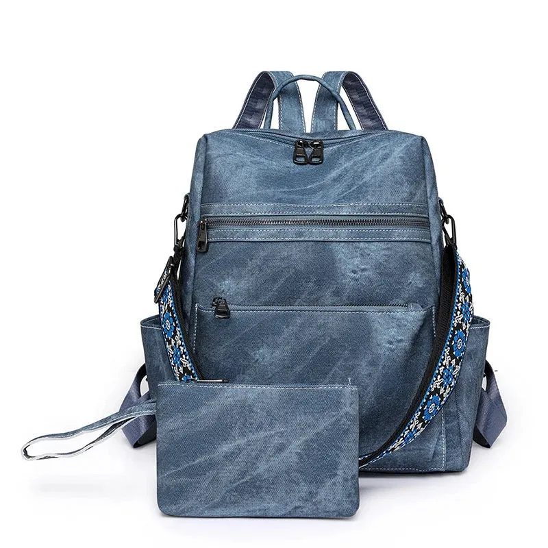Denim Suede Brooke Backpack   Pouch - PREORDER