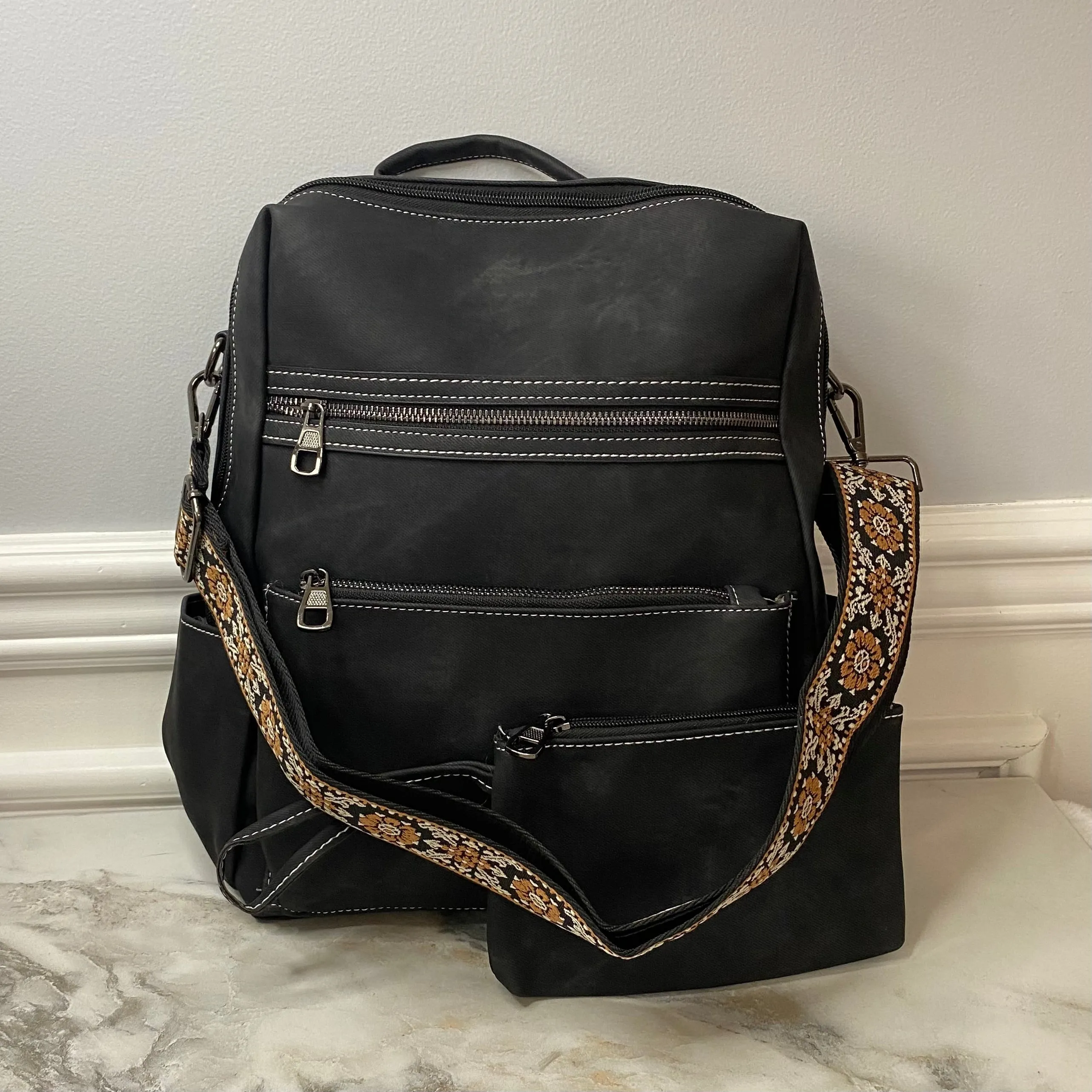 Denim Suede Brooke Backpack   Pouch - PREORDER