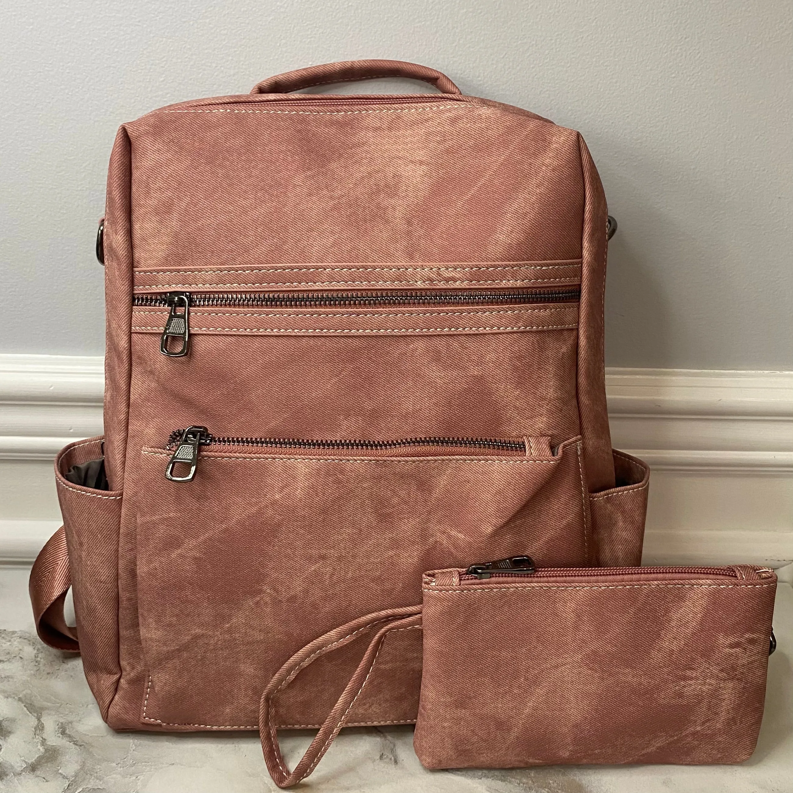 Denim Suede Brooke Backpack   Pouch - PREORDER