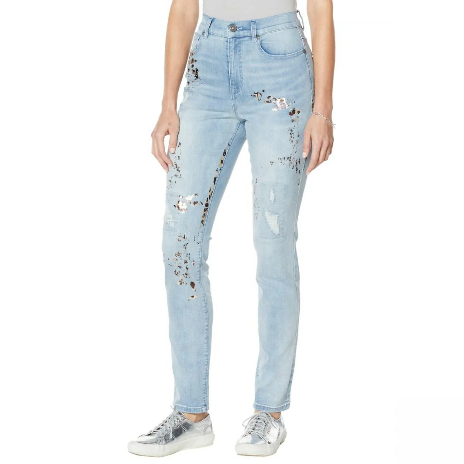 DG2 by Diane Gilman Petite Crosshatch Destructed Skinny Jeans Chambray 6P