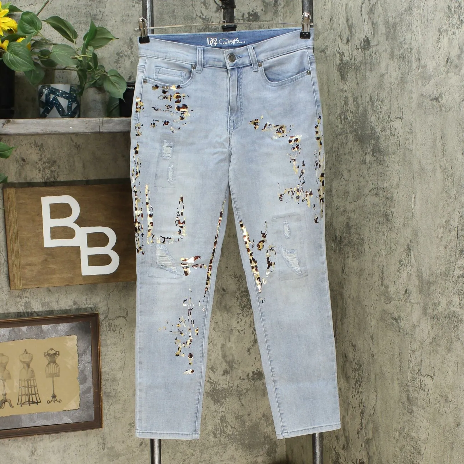 DG2 by Diane Gilman Petite Crosshatch Destructed Skinny Jeans Chambray 6P