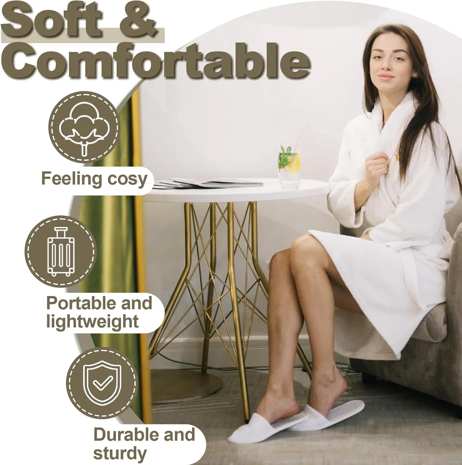 Disposable Slippers for Guest, 6 Pairs Spa Hotel House Slippers for Shoeless Home Bulk Indoor Slippers for Women Men Pantuflas Desechables Para Invitados White