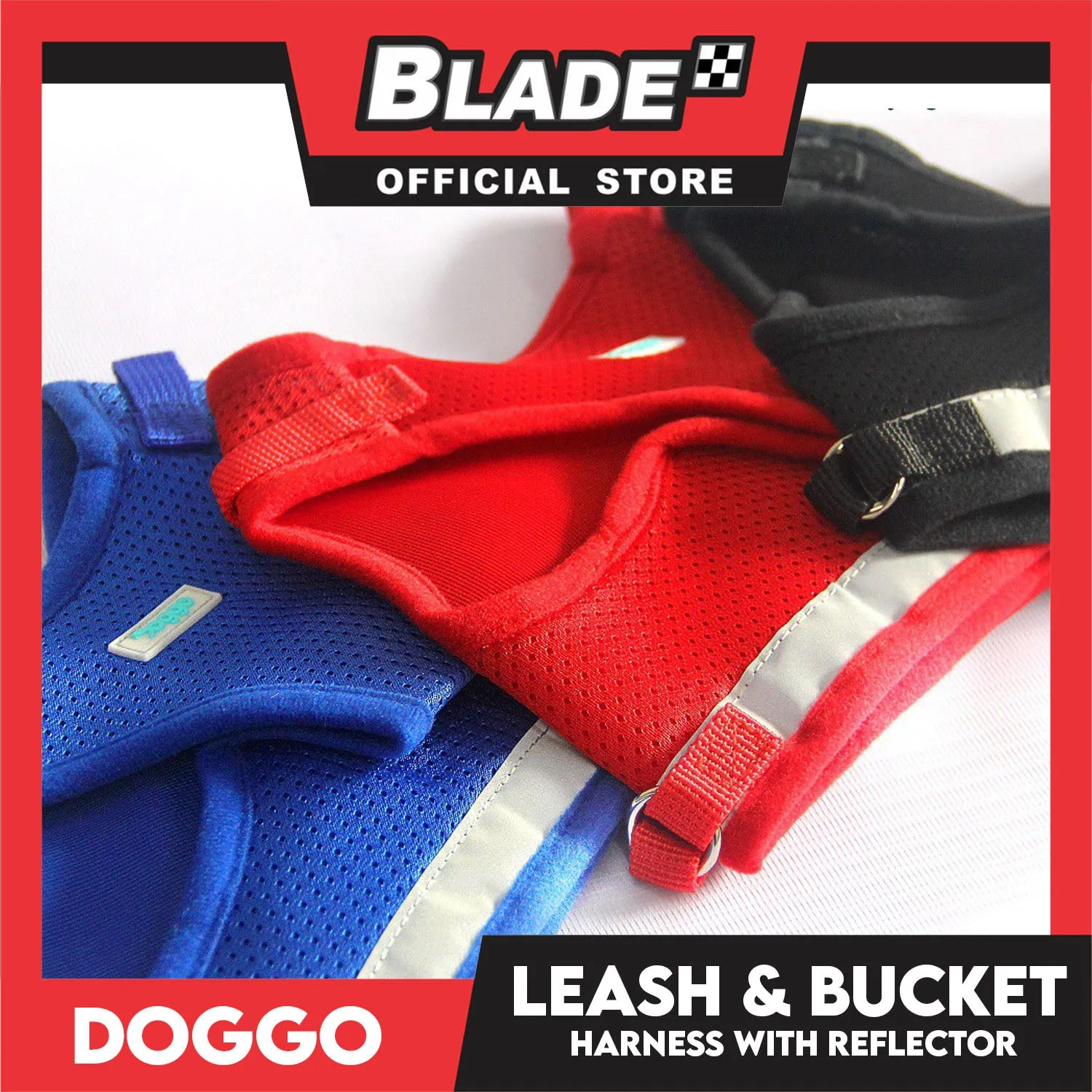 Doggo Leash and Bucket Harness with Reflector Medium (Blue) Perfect Set for Your Dog