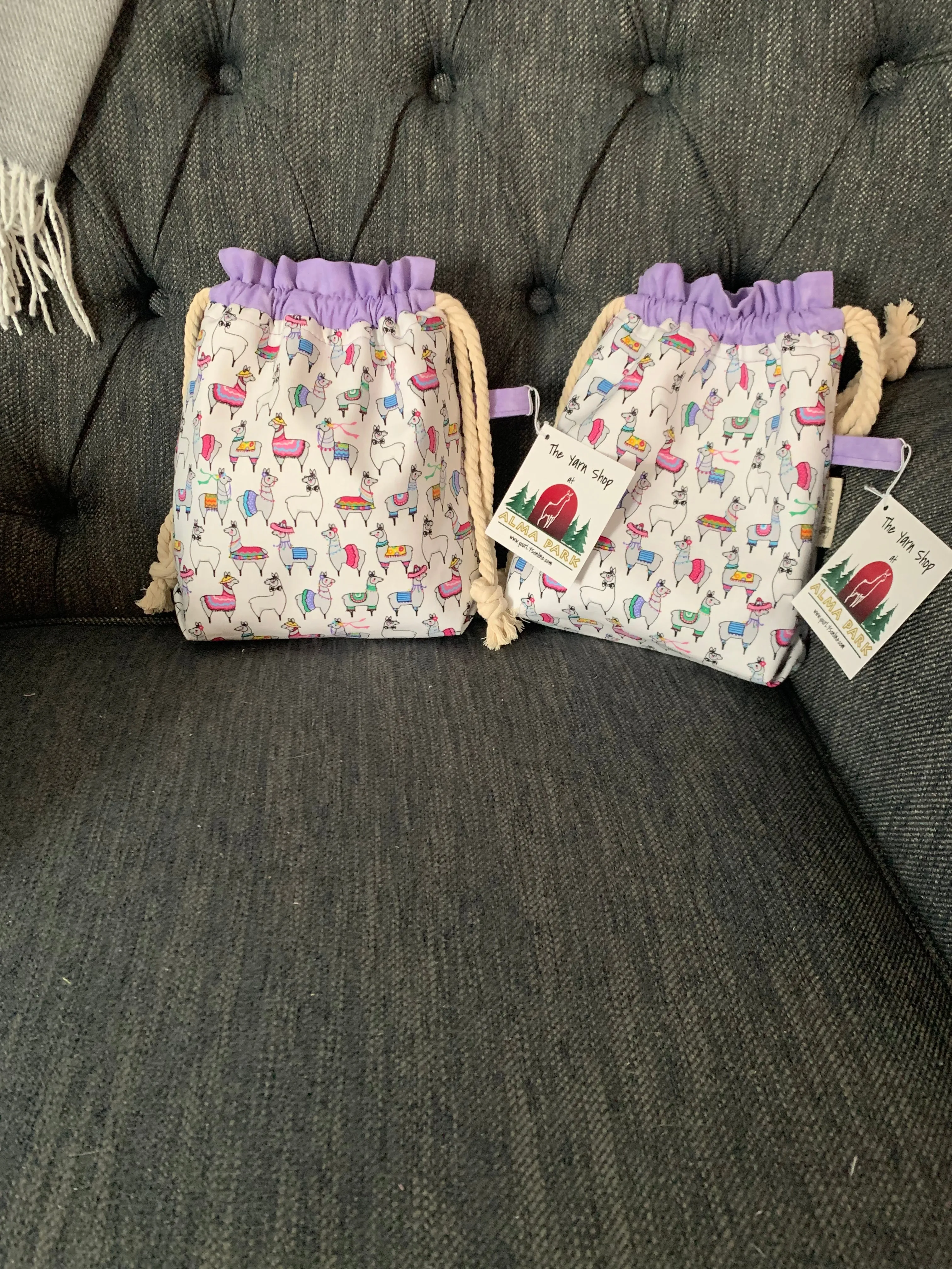 Drawstring Project Bag by Rose (MEDIUM) - LLAMAS with LILAC