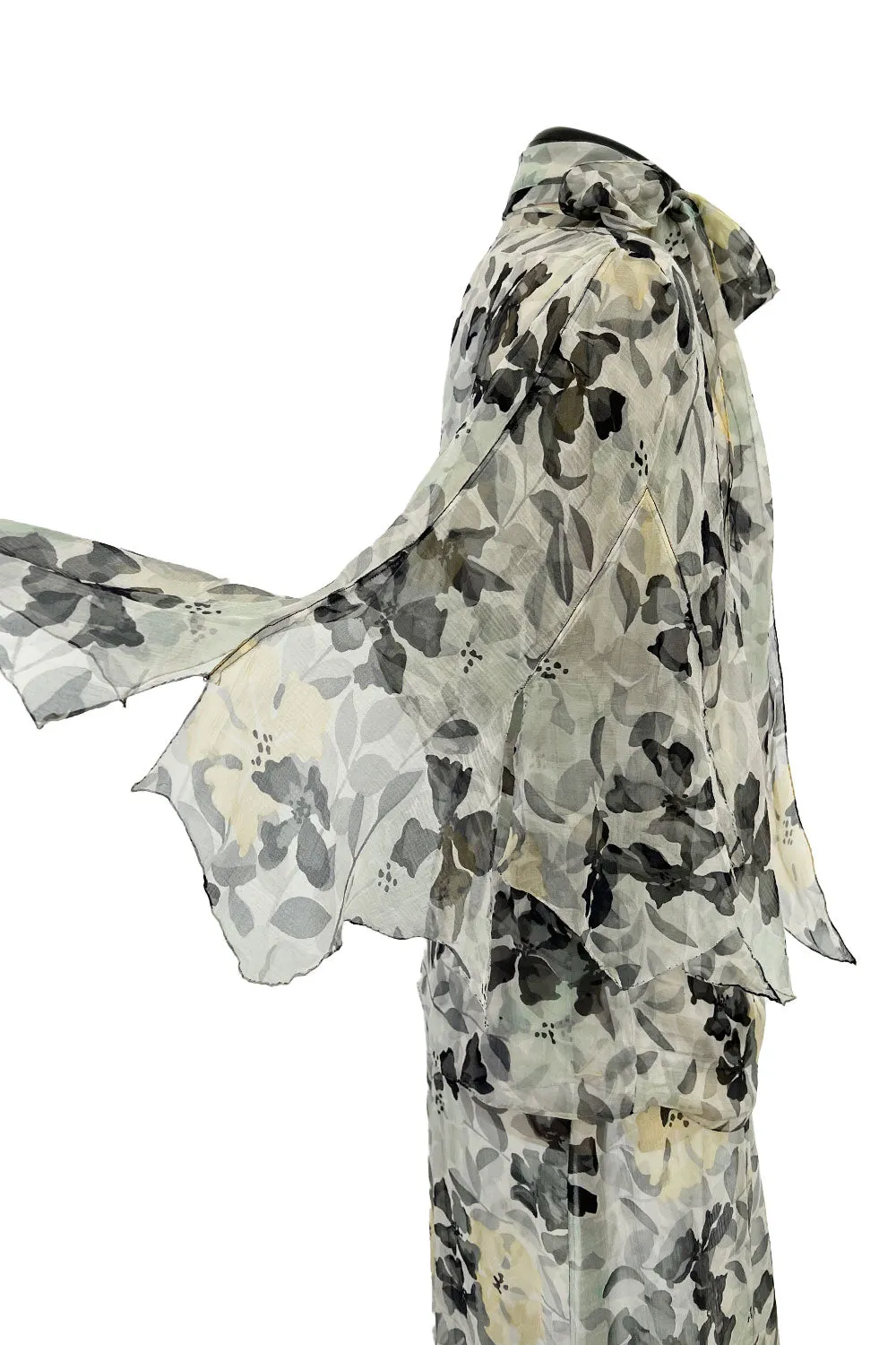 Dreamy 1920s Unlabeled Feather Light Floral Print Silk Chiffon Dress w Jacket