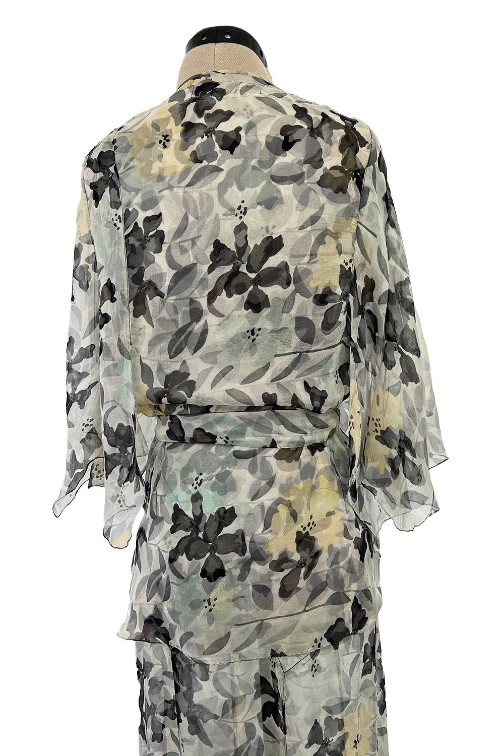 Dreamy 1920s Unlabeled Feather Light Floral Print Silk Chiffon Dress w Jacket