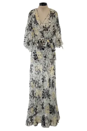 Dreamy 1920s Unlabeled Feather Light Floral Print Silk Chiffon Dress w Jacket