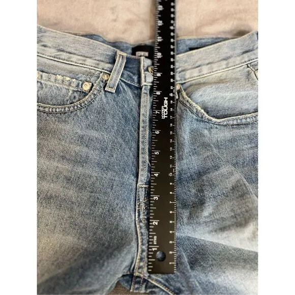 Edwin CAI Short Womens Size 24 Corsica Blue Denim Frayed Hem 7&quot; NWT