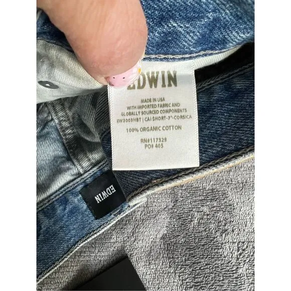 Edwin CAI Short Womens Size 24 Corsica Blue Denim Frayed Hem 7&quot; NWT