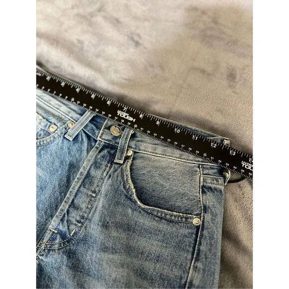 Edwin CAI Short Womens Size 24 Corsica Blue Denim Frayed Hem 7&quot; NWT