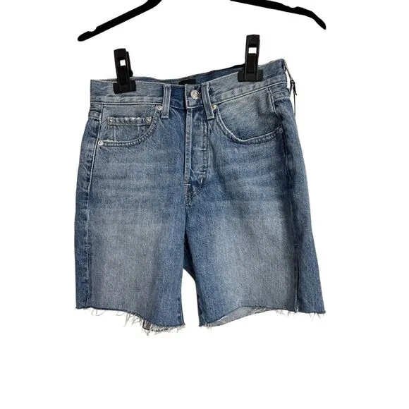 Edwin CAI Short Womens Size 24 Corsica Blue Denim Frayed Hem 7&quot; NWT