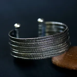 Engraving oxidized sterling silver stack cuff bracelet