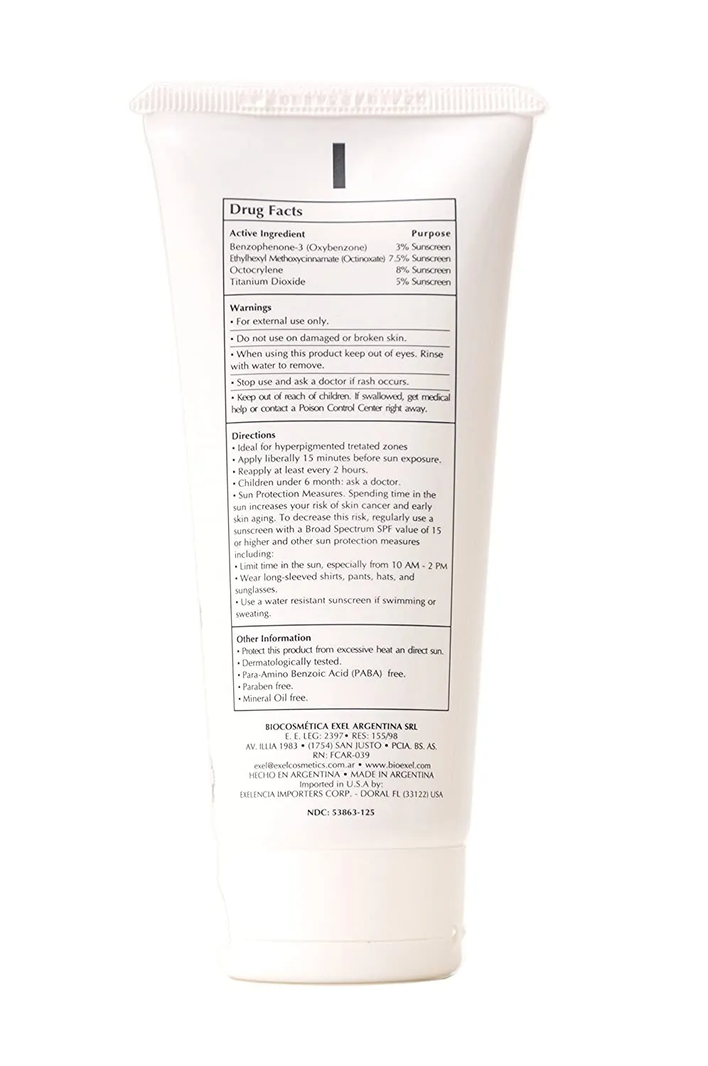 Exel Biocosmetic Sunscreen SPF 60 PF UVA UVB 27 Broad Spectrum Ectoin and Titanium Dioxide, 100ml