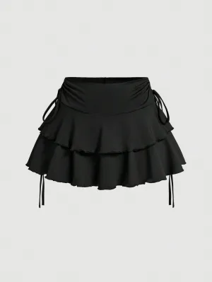 Falda "cake" unicolor con ajuste y dobleces  CR
