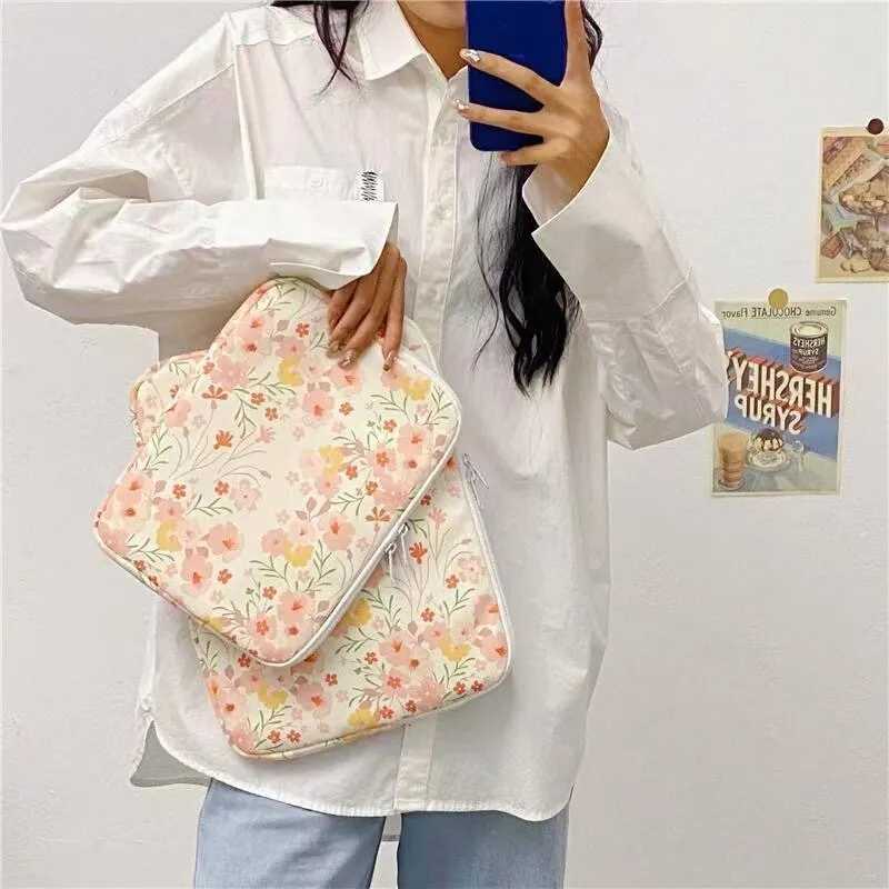 Flower Pattern Laptop Sleeve Liner Bag 11 13 14 15 Inch Cover for Macbook Ipad Pro 10.5 11 12.9 Air 1 2 3 4 Pouch