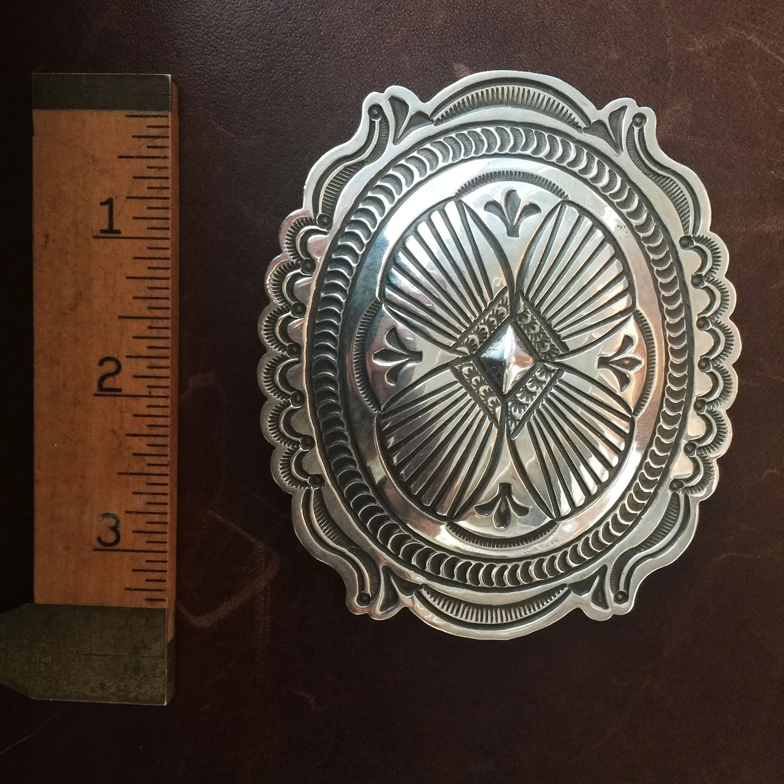 For Men Extra Large Sterling Silver Navajo Stamped Sterling Silver Belt Buckle