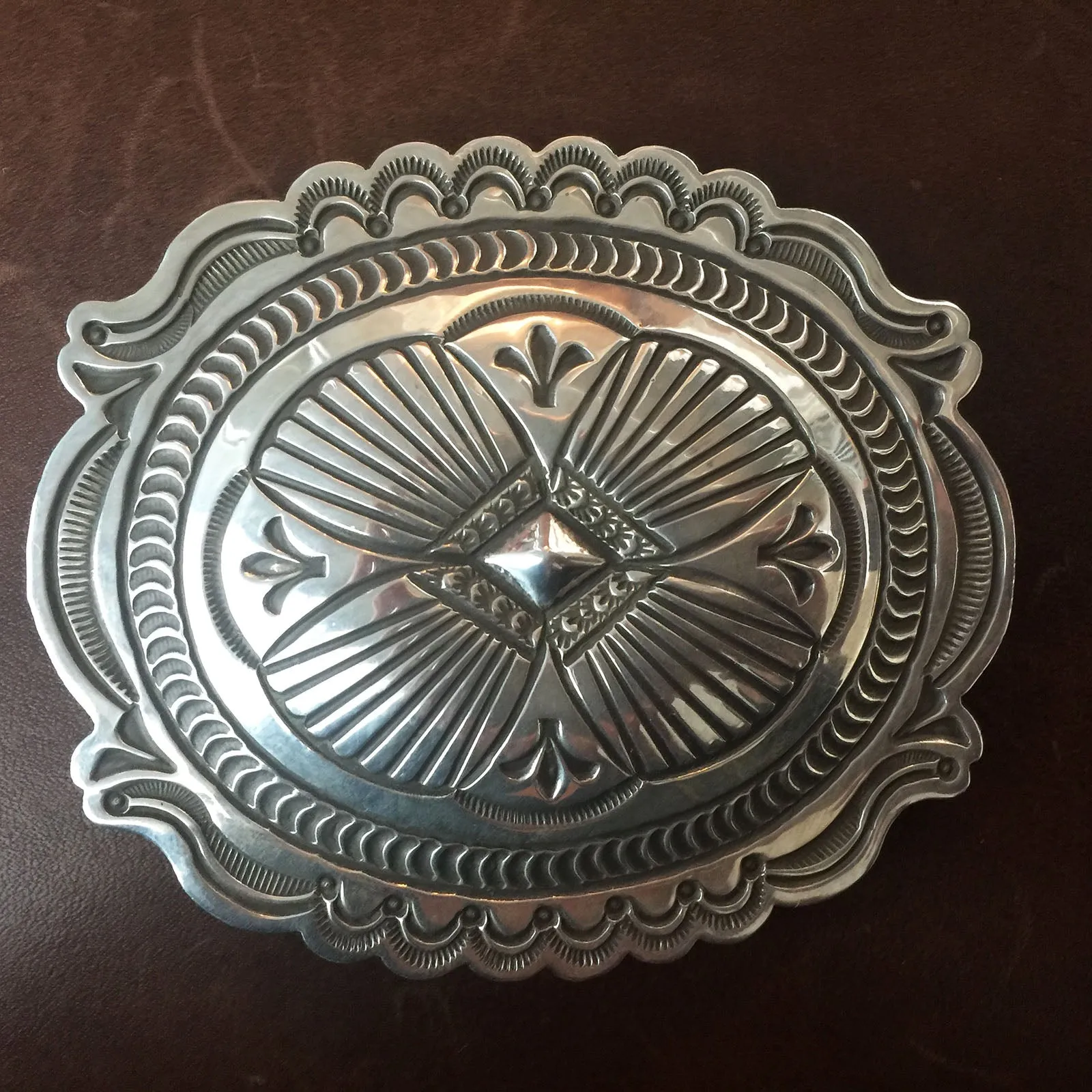 For Men Extra Large Sterling Silver Navajo Stamped Sterling Silver Belt Buckle