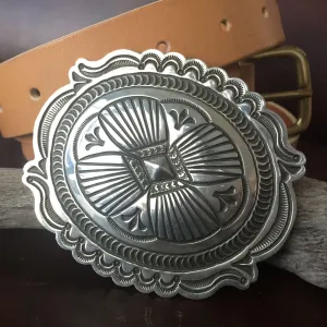 For Men Extra Large Sterling Silver Navajo Stamped Sterling Silver Belt Buckle