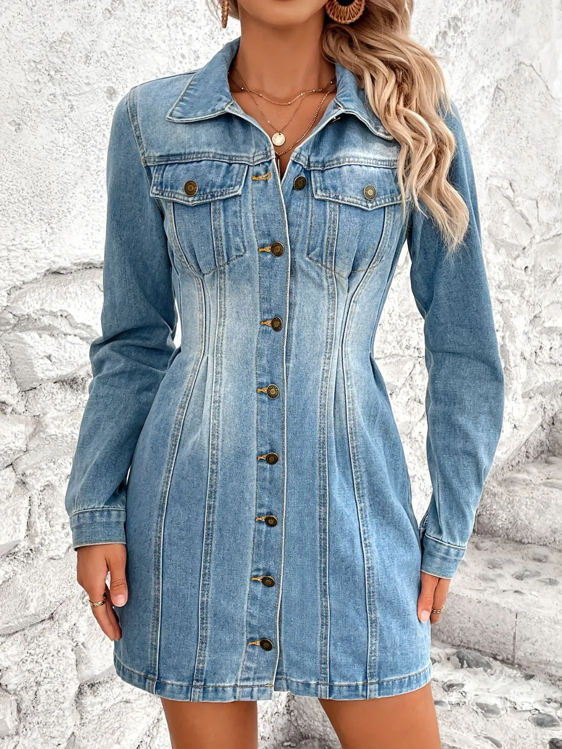 Foxfield Button-Up Denim Mini Dress