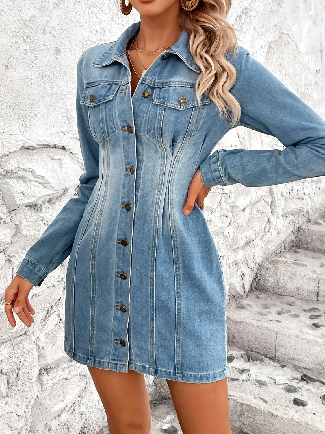 Foxfield Button-Up Denim Mini Dress