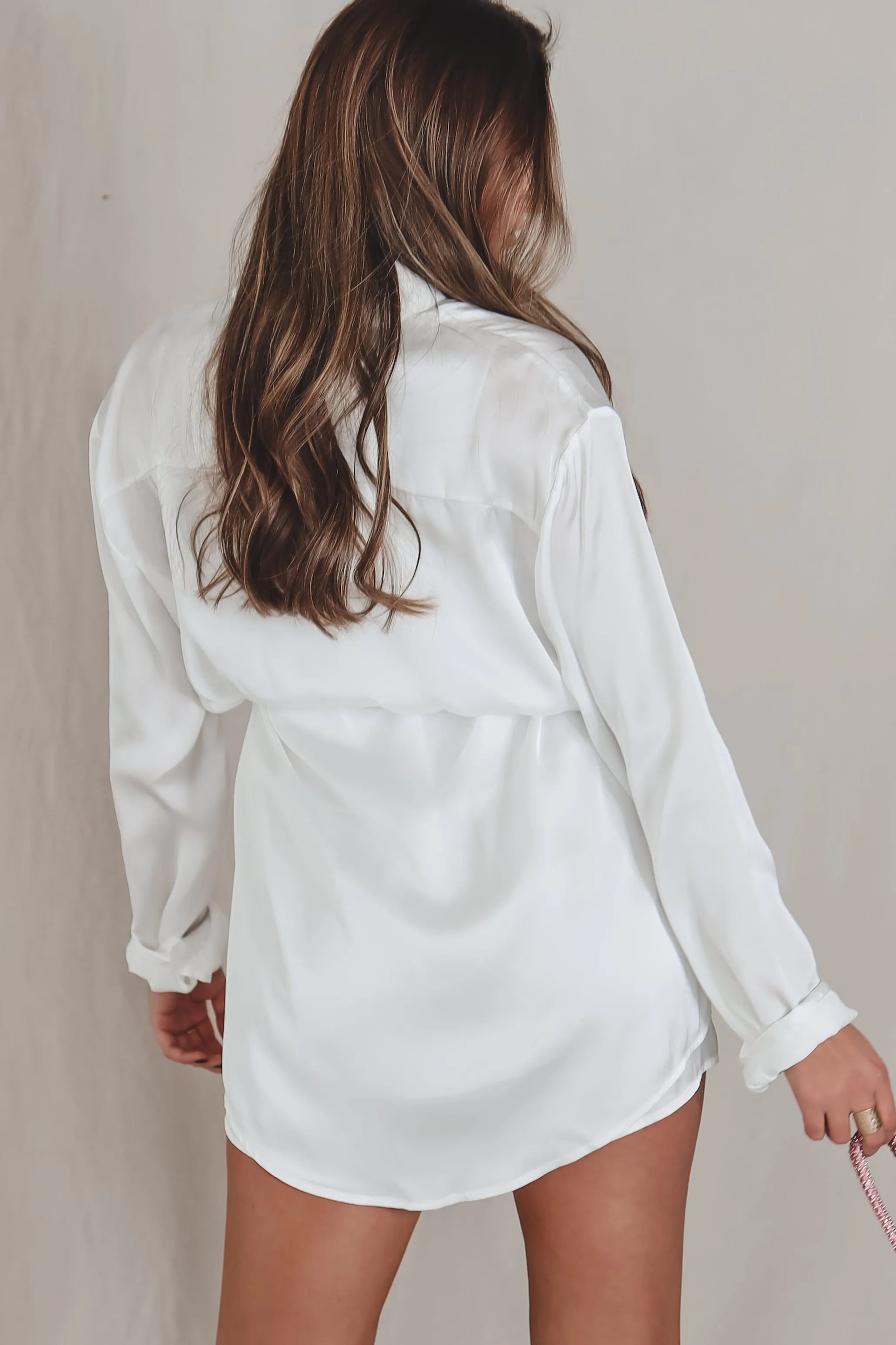 Giving Beverly Hills Satin Button Up Romper Dress