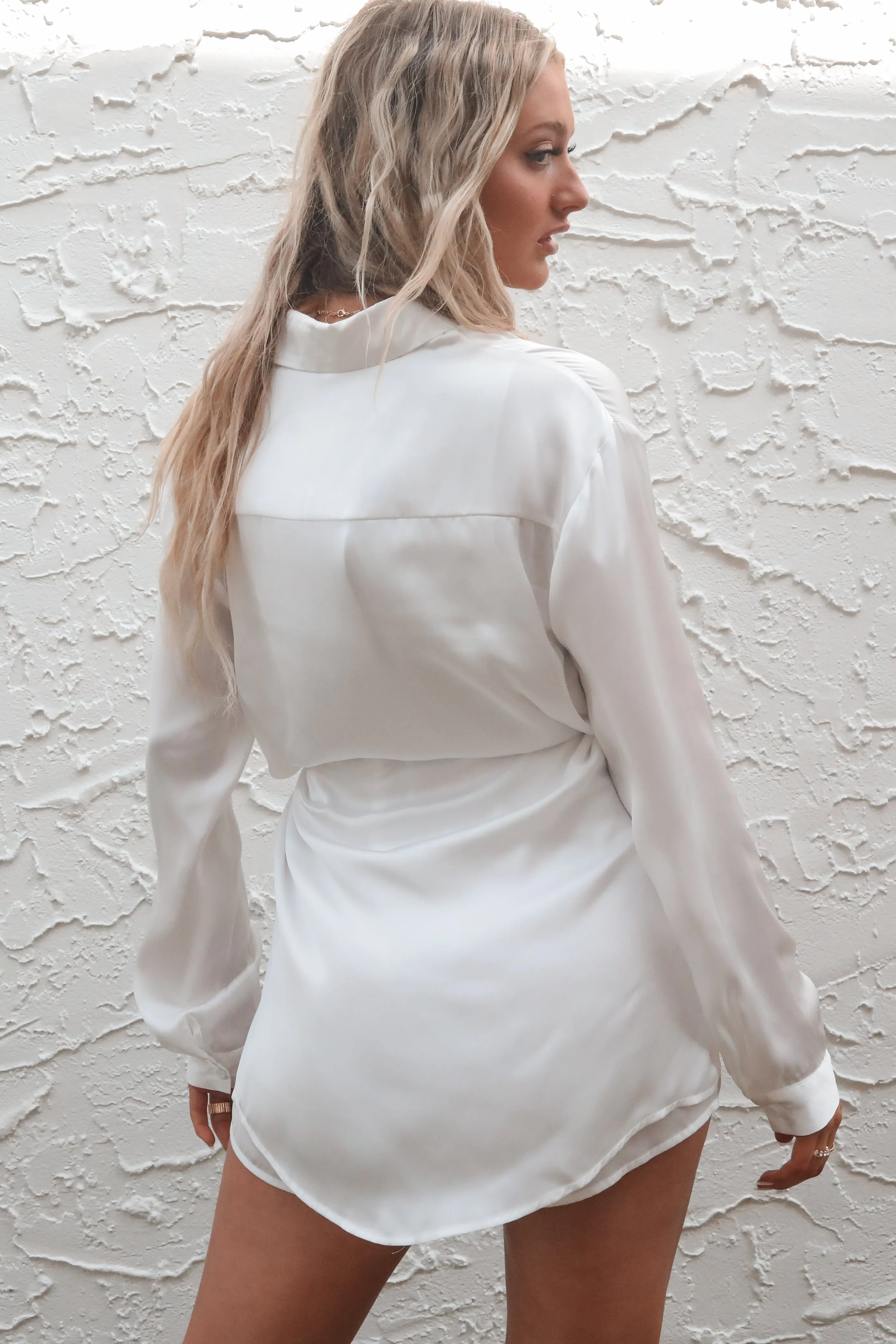 Giving Beverly Hills Satin Button Up Romper Dress