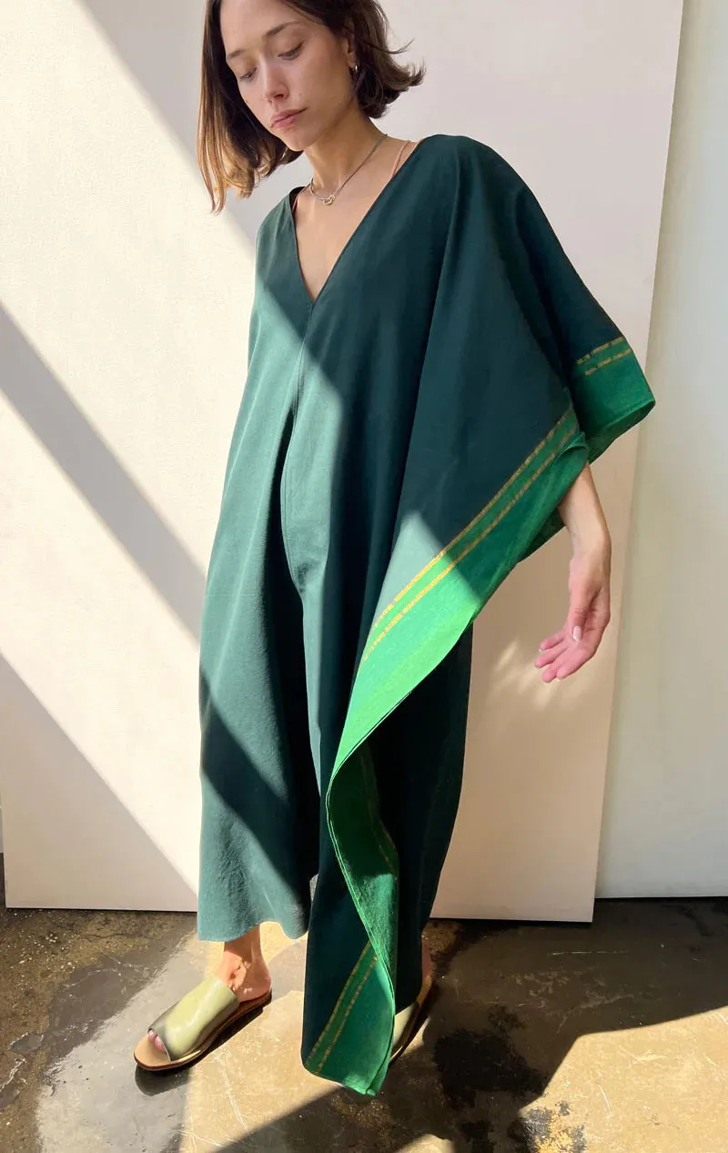 GREEN V NECK CAFTAN