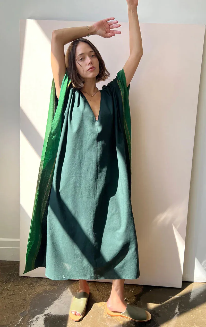 GREEN V NECK CAFTAN