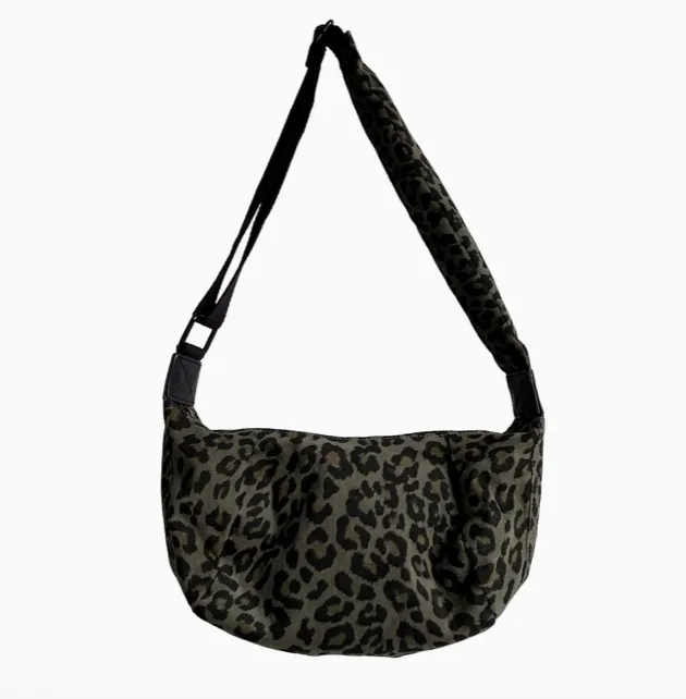 Grey Leopard Print Cotton Sling Bag - Regular