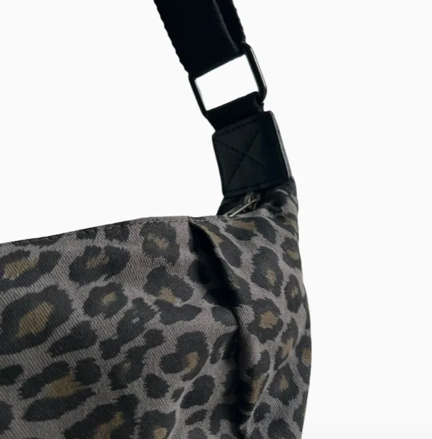 Grey Leopard Print Cotton Sling Bag - Regular