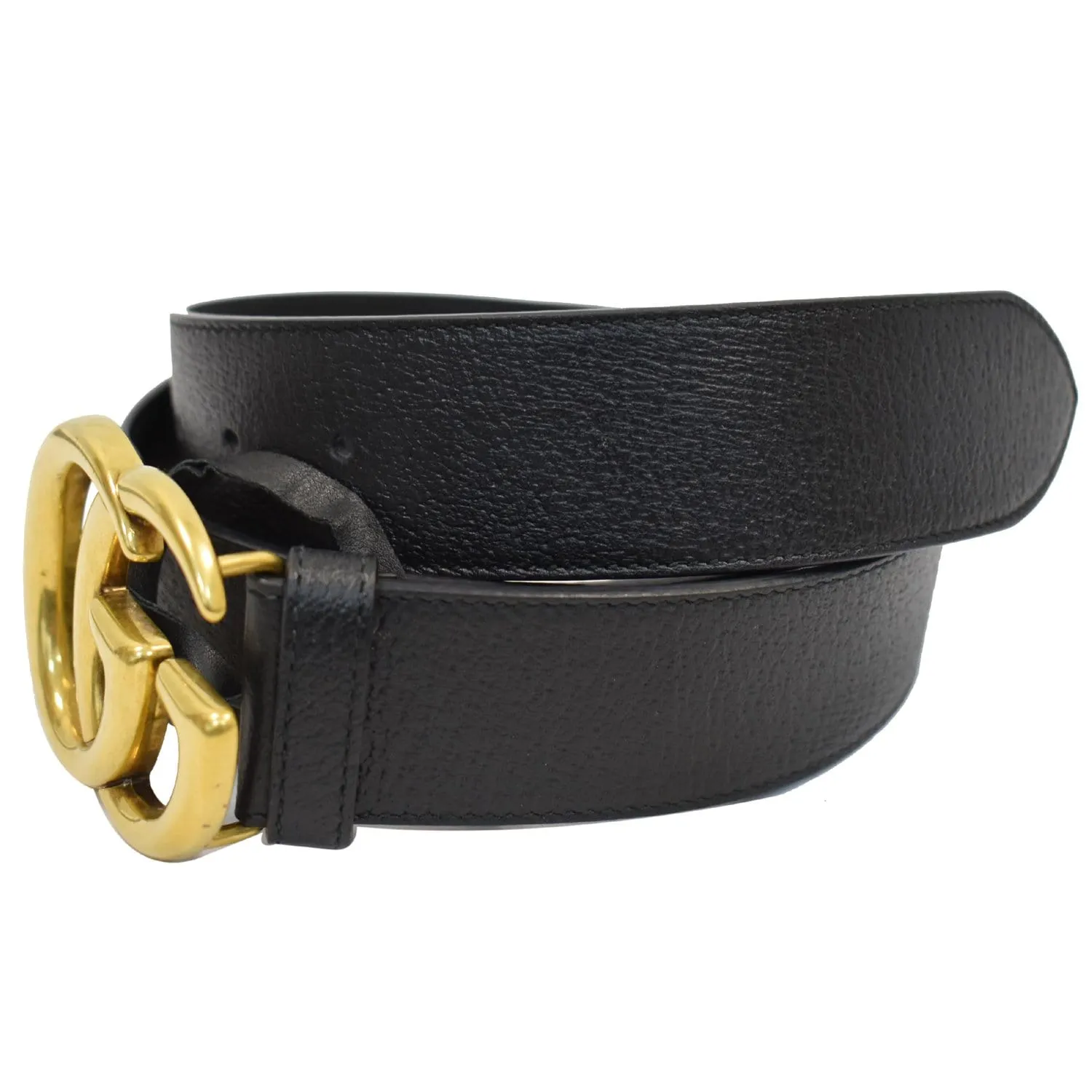 GUCCI Double G Buckle Black Leather Belt Black 406831