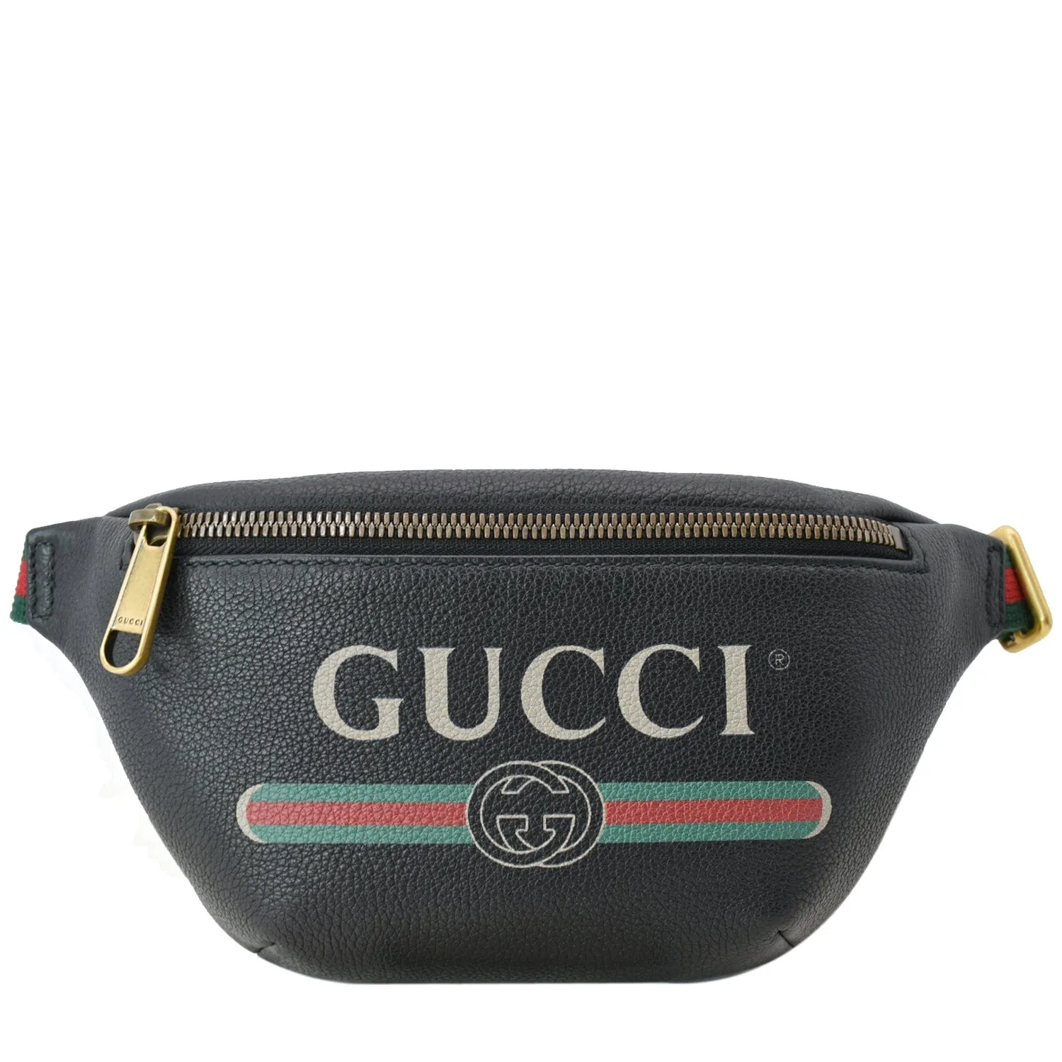GUCCI Print Grained Calfskin Leather Small Belt Bag Black 527792