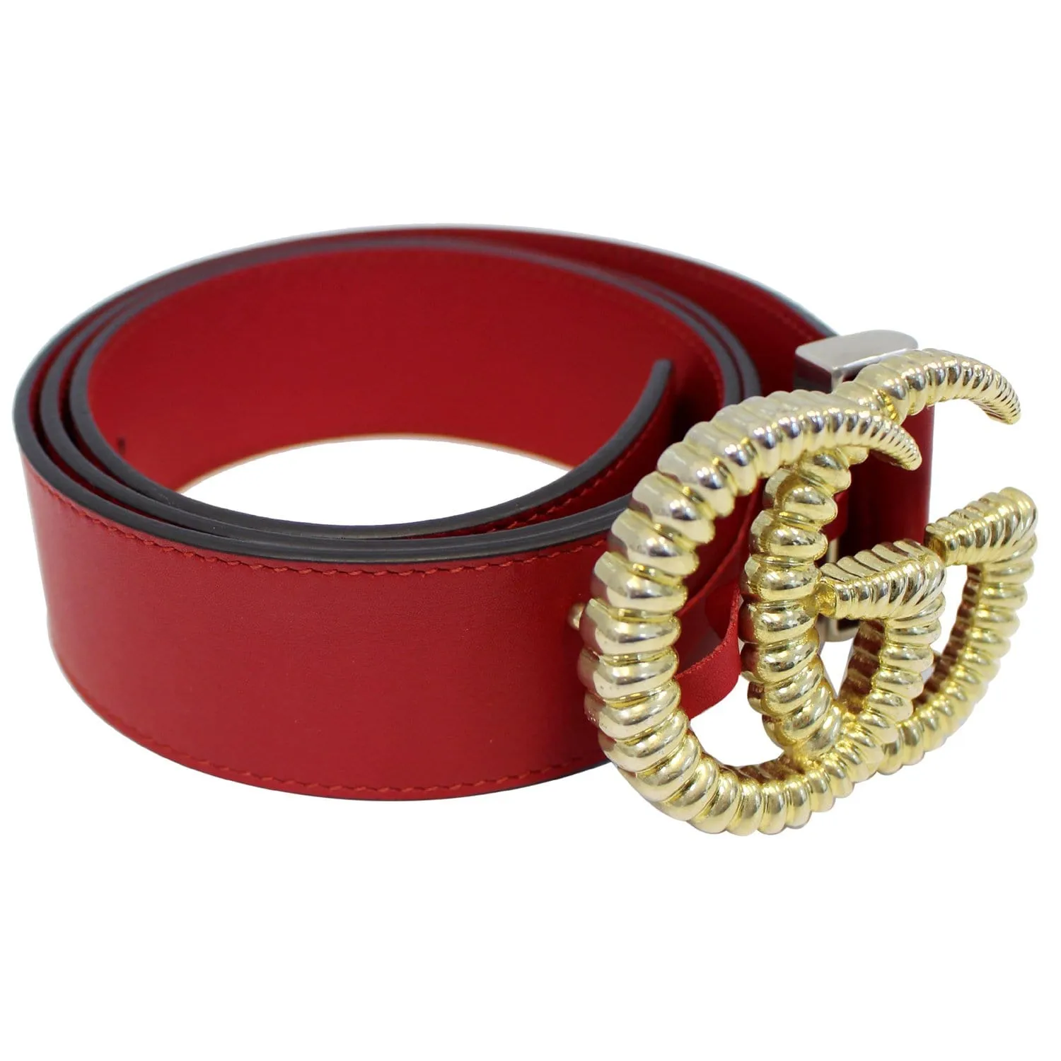 GUCCI Torchon Double G Red Leather Belt Size 95.38