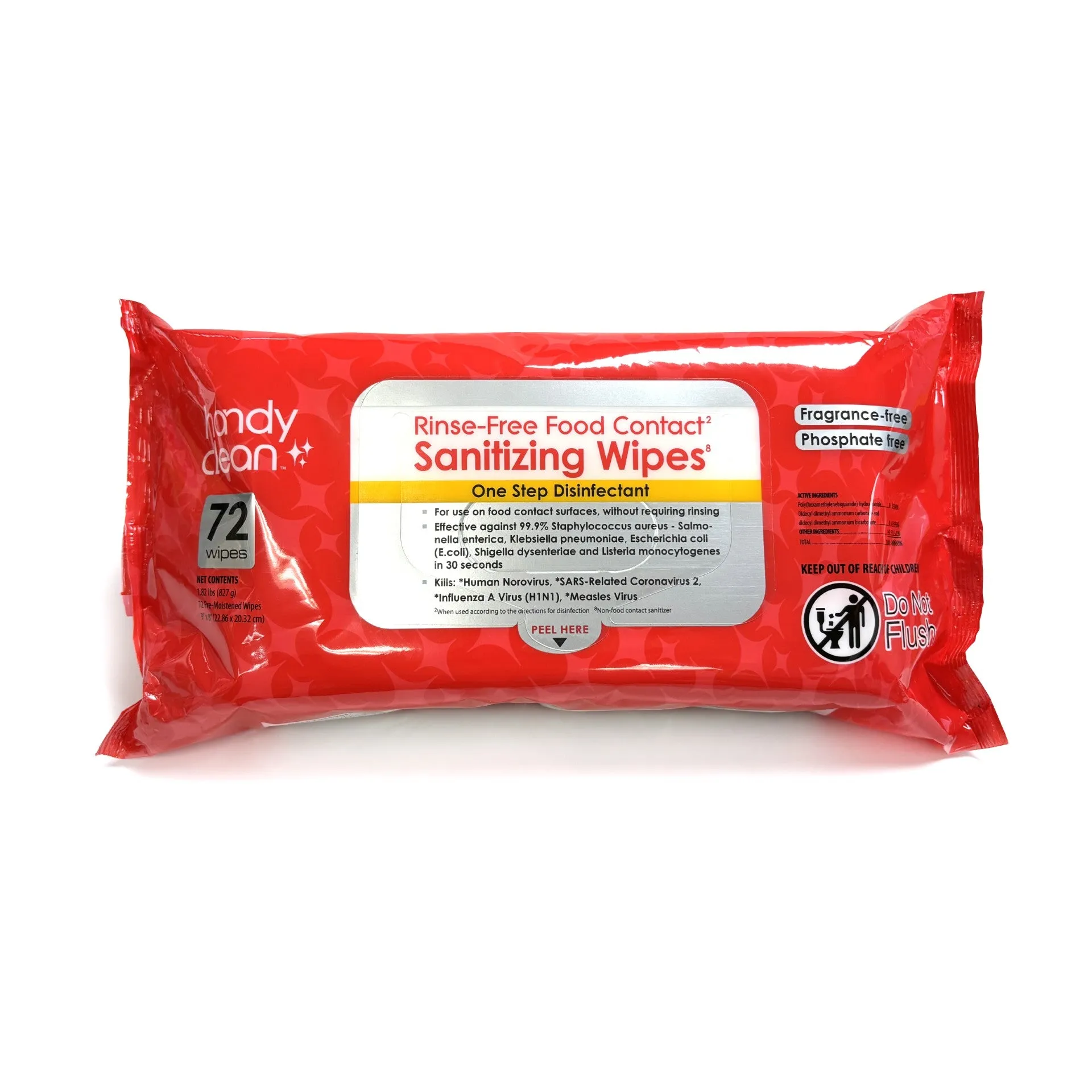 HandyClean Pre-Moistened Rinse-Free Sanitizing Wipes 72ct Pouch