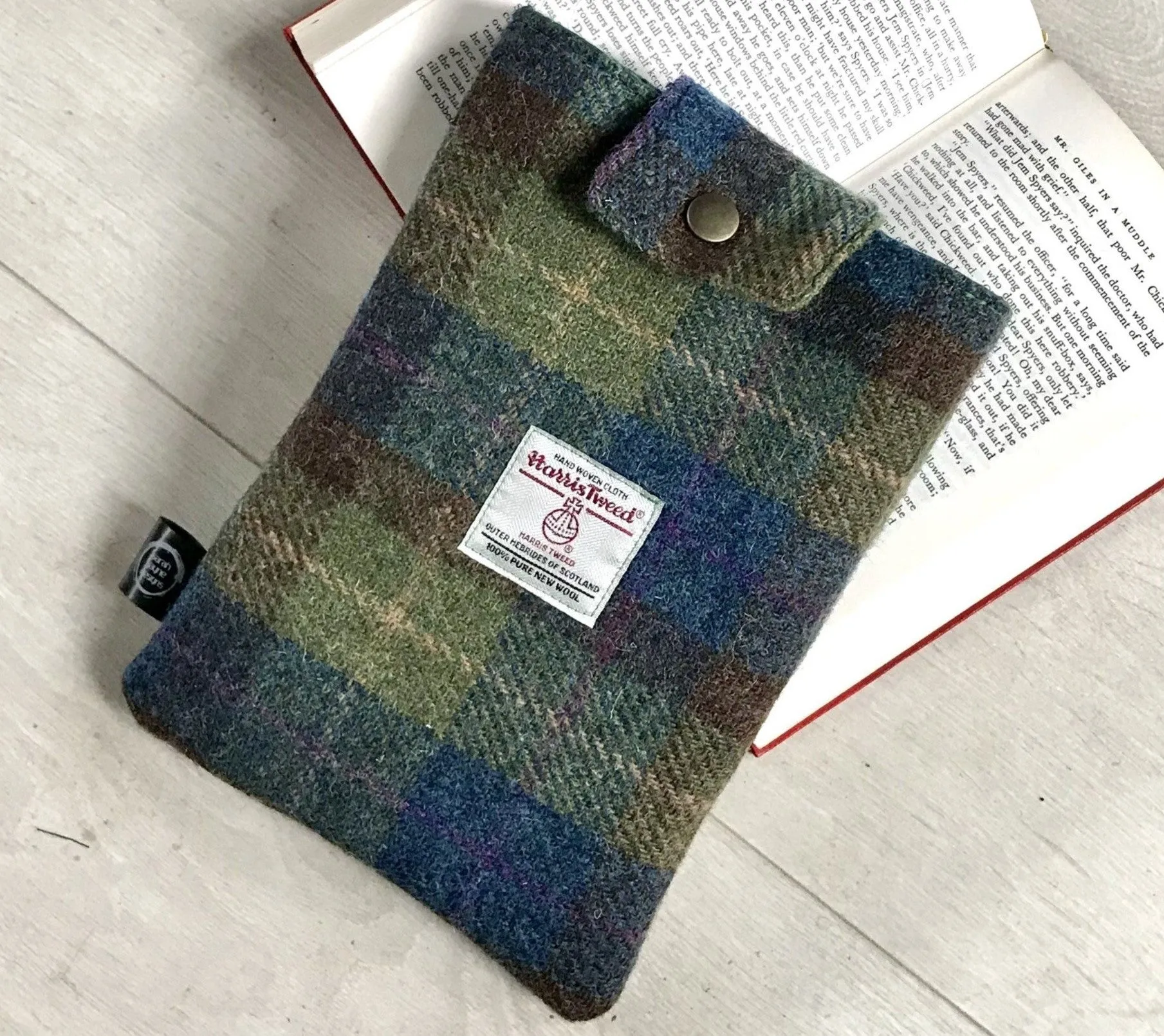 Harris Tweed book sleeve - Blue, green & brown check