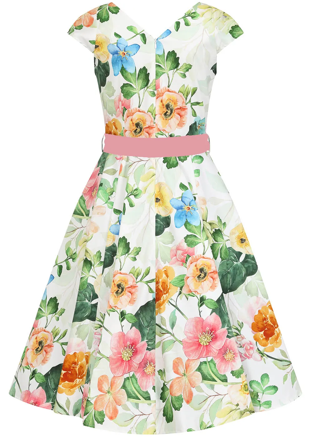 Hearts & Roses Lottie Floral 50's Swing Dress White