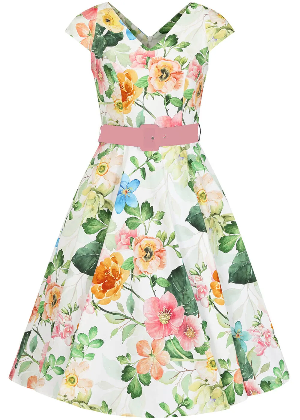 Hearts & Roses Lottie Floral 50's Swing Dress White