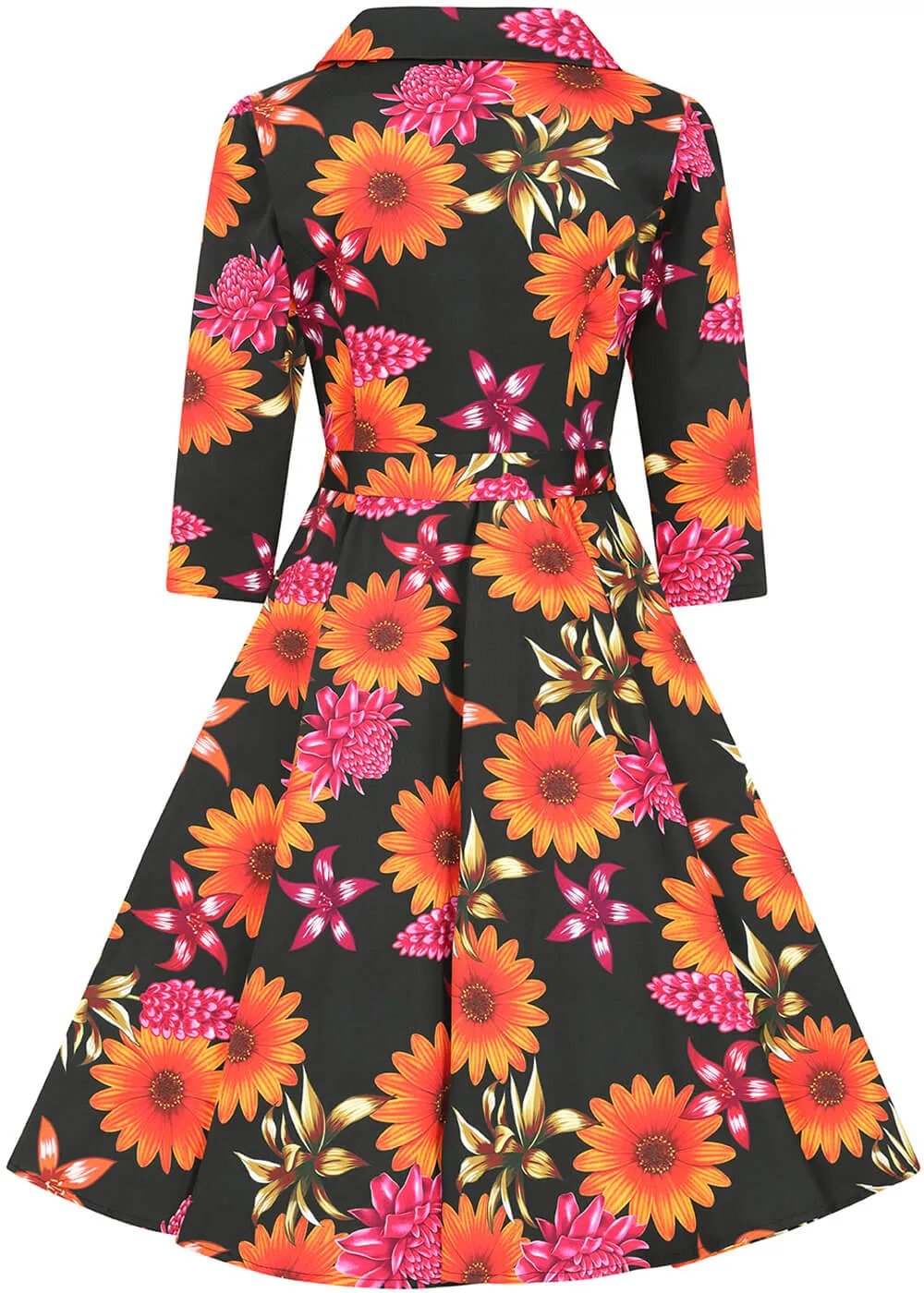Hearts &amp; Roses Eden Floral 50's Swing Dress Black
