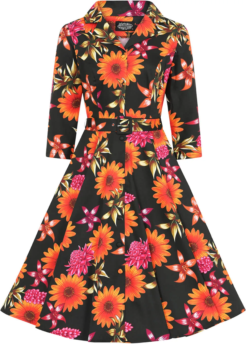 Hearts &amp; Roses Eden Floral 50's Swing Dress Black