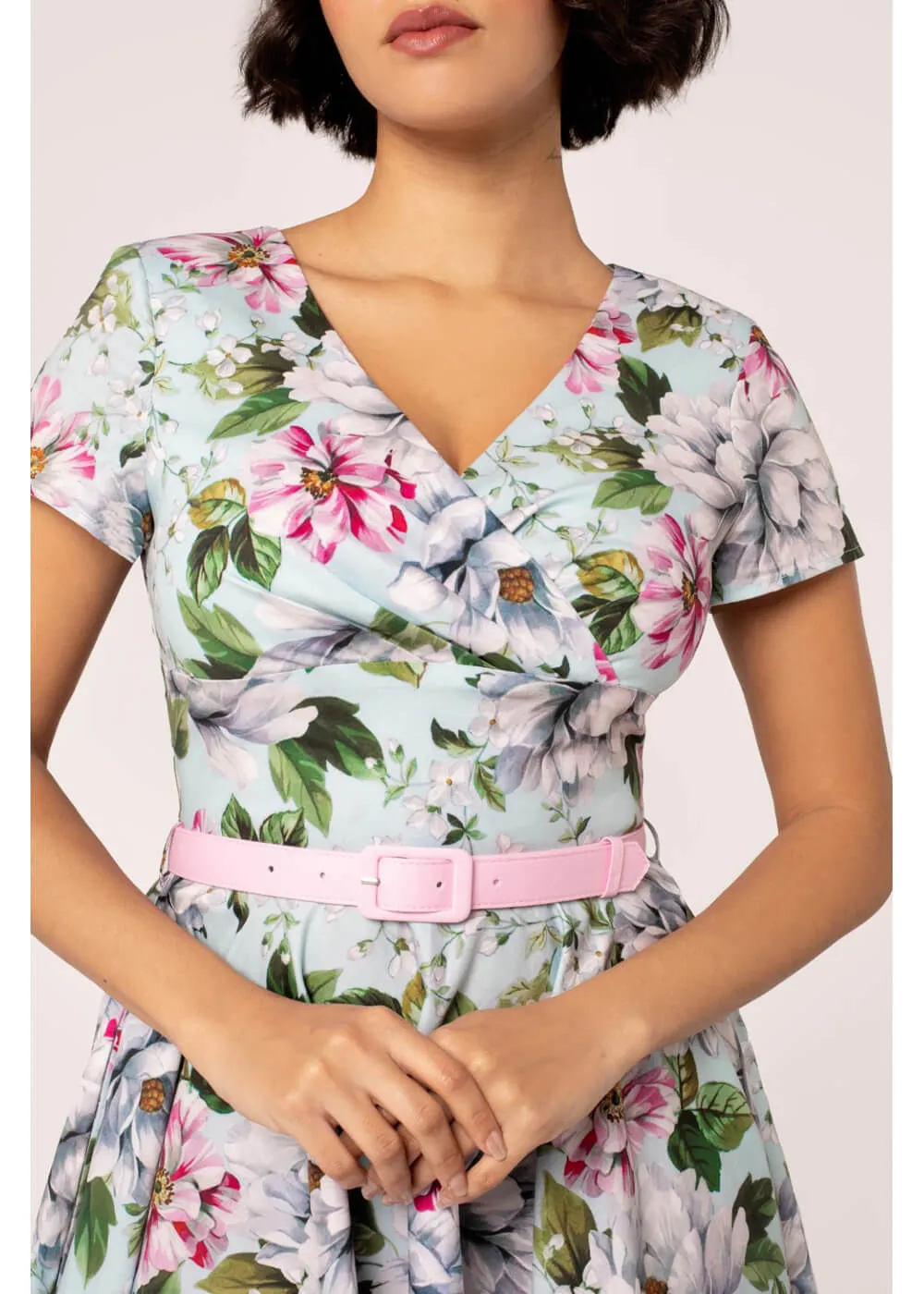 Hell Bunny Rina Floral 50's Swing Dress Blue