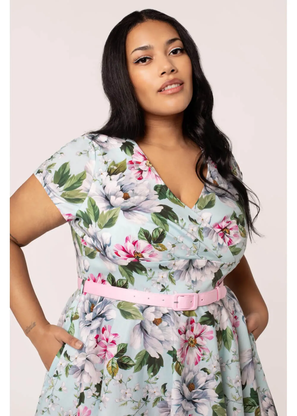 Hell Bunny Rina Floral 50's Swing Dress Blue