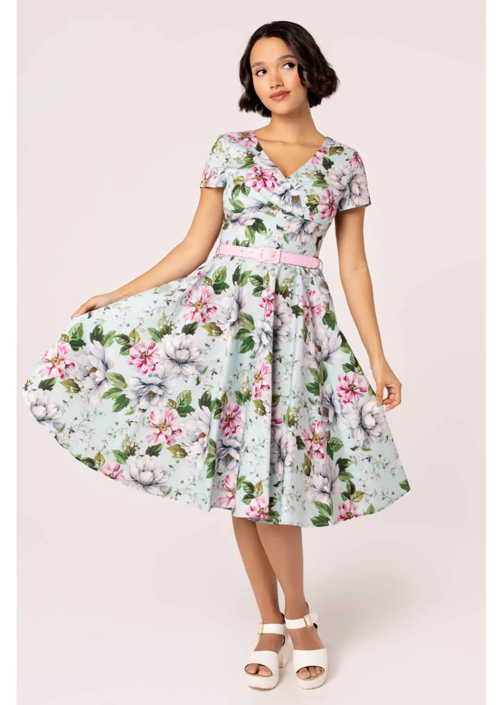 Hell Bunny Rina Floral 50's Swing Dress Blue