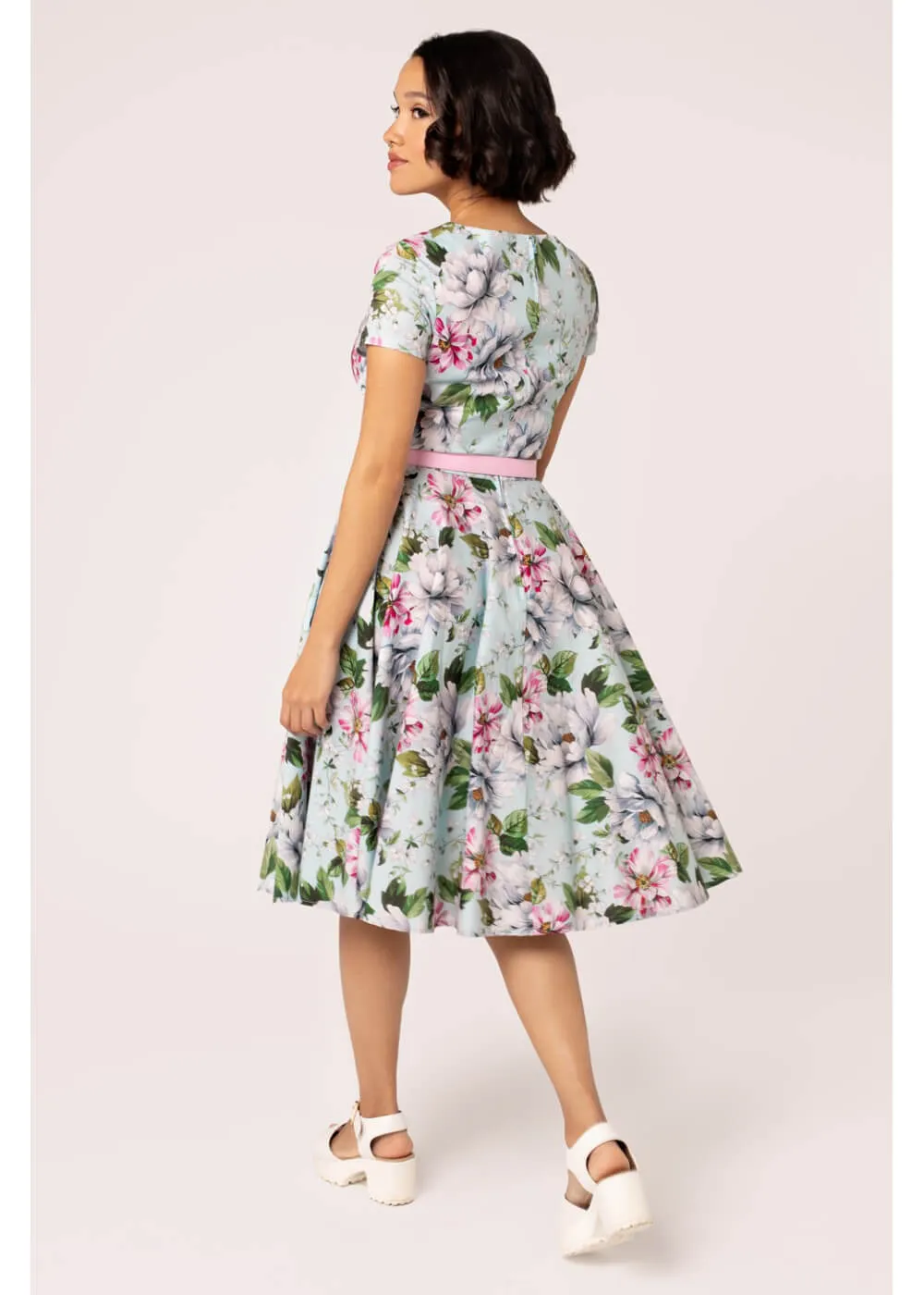 Hell Bunny Rina Floral 50's Swing Dress Blue